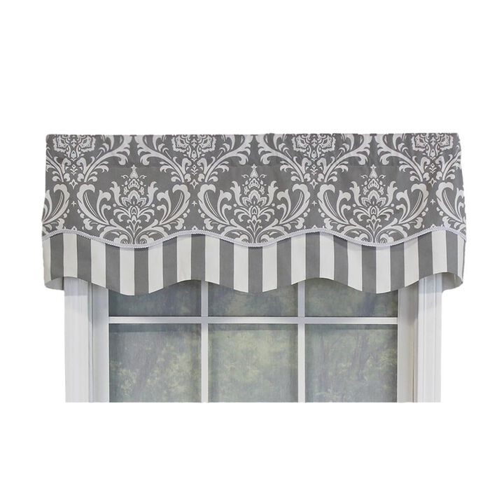 RLF Home Ozbourne Glory Valance Gray. 3" Rod Pocket, Layered, Trimmed. 50"W X 16"L