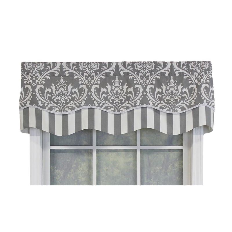 RLF Home Ozbourne Glory Valance Gray. 3" Rod Pocket, Layered, Trimmed. 50"W X 16"L