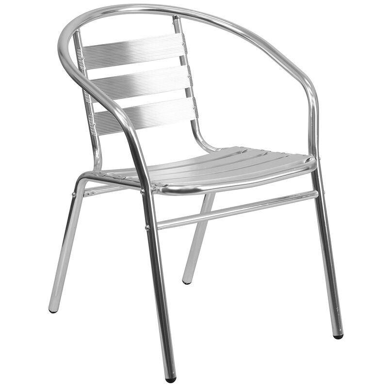 Flash Furniture Lila 31.5'' Round Aluminum Indoor-Outdoor Table Set with 2 Slat Back Chairs
