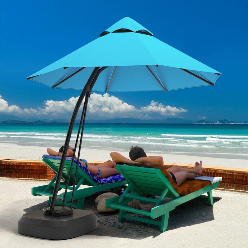 11 Feet Outdoor Cantilever Hanging Umbrella with Base and Wheels