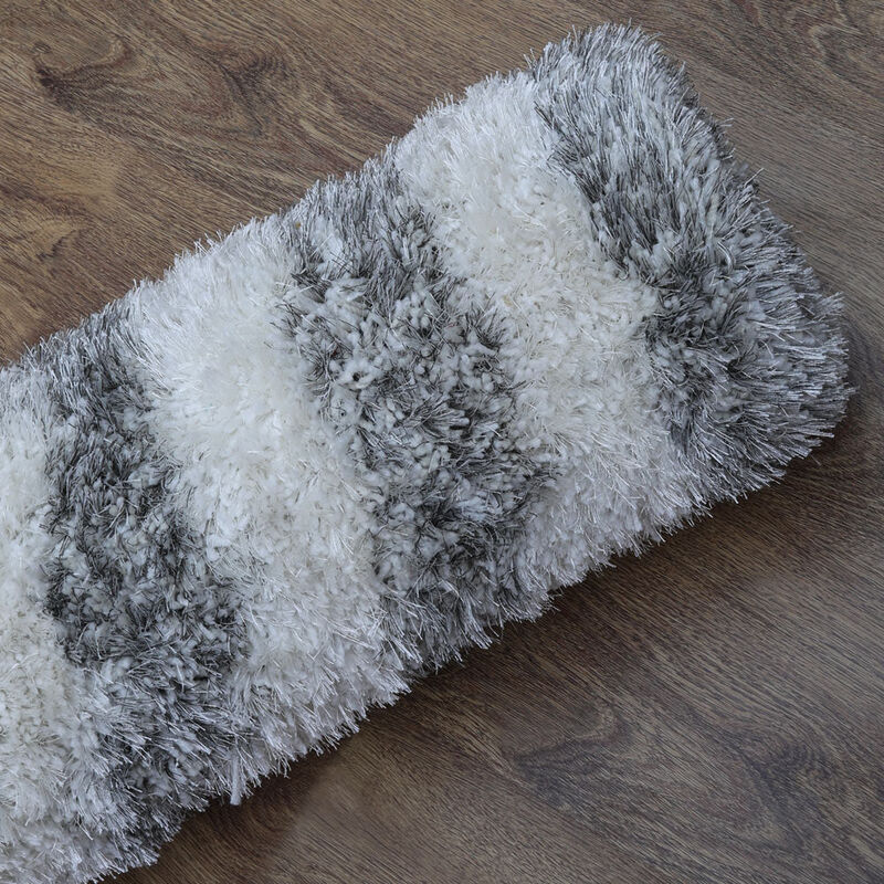 RUGSOTIC CARPETS HAND TUFTED SHAG POLYESTER ECO-FRIENDLY AREA RUGS  - 4'x6', Rectangle, Gray White, Geometric Modern Design, High Pile Thick Handmade Anti Skid Rugs for Living Room K00080