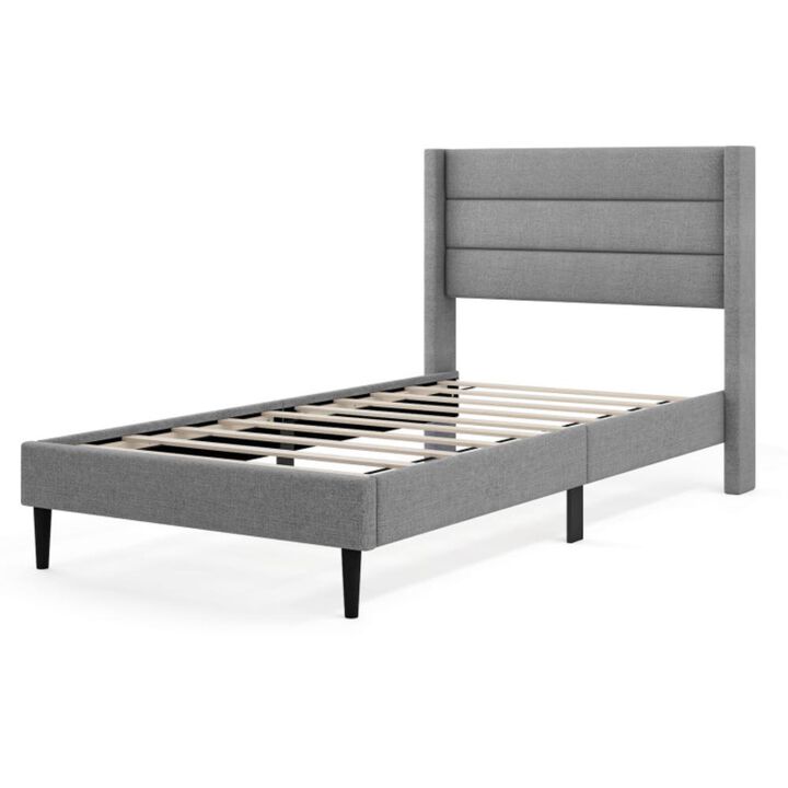 Hivvago Linen Upholstered Platform Bed Frame with Wingback Headboard