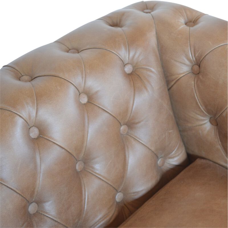 Brown Leather Double Seater Chesterfield Sofa Solid Wood