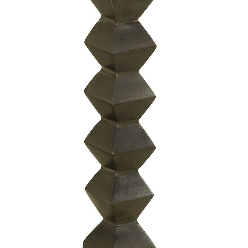 Drink Side Table, 11 Inch Round Marble, Spindle Pedestal Base, White, Gray - Benzara