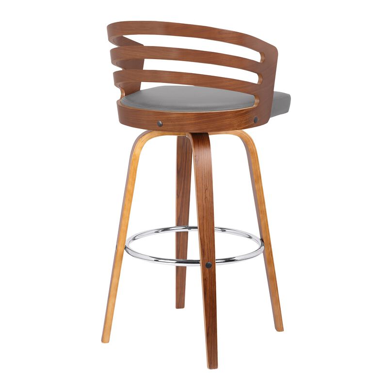 Leatherette Swivel Wooden Counter Stool with Curved Back, Brown and Gray - Benzara