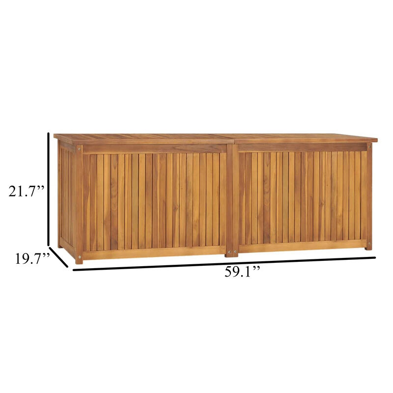 Misty Outdoor 59 Inch Storage Box, Weather Resistant Brown Acacia Wood - Benzara