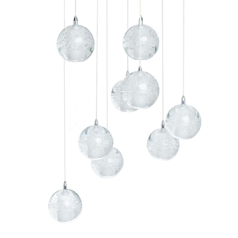 Spheres Chandelier Chrome Metal and Crystal 9 LED Lights