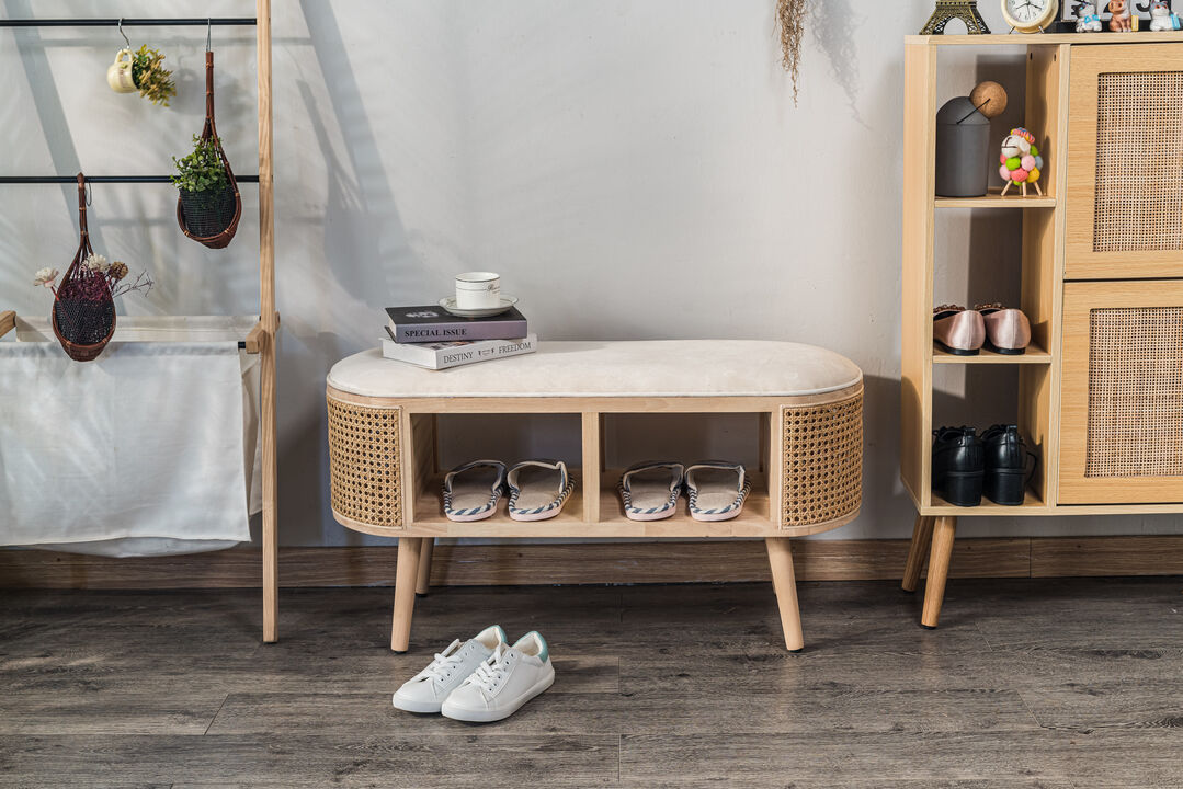Bohemian Style Wicker Bench