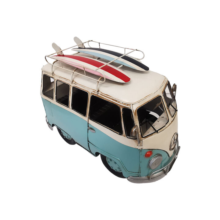 Vintage Blue VW Bus Metal Model