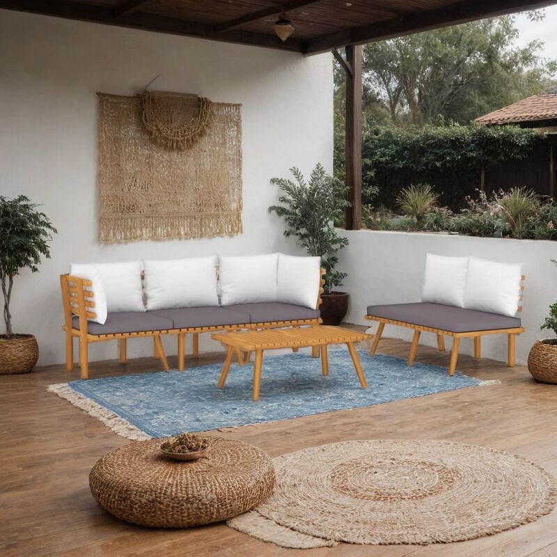 Roma 5pc Modular Outdoor Sofa and Table Set, Solid Wood, Gray, White - Benzara