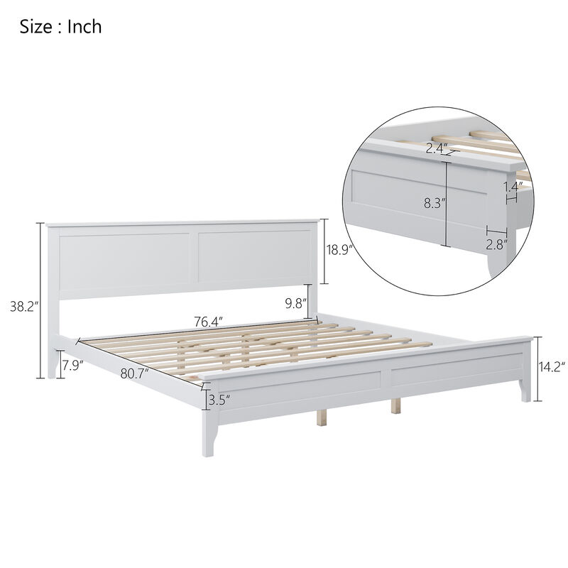 Merax Modern White Solid Wood Platform Bed