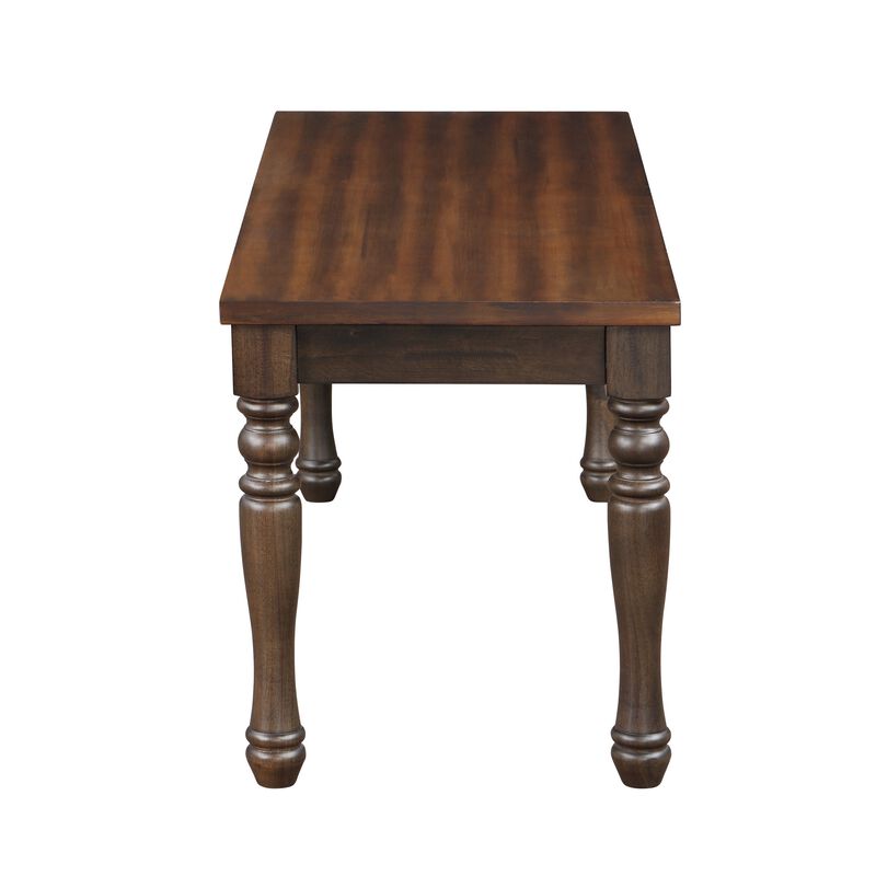 May 48 Inch Two Tone Dining Bench, Turned Legs, Rich Brown Wood Finish - Benzara
