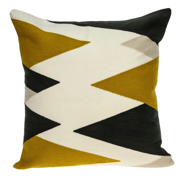 20" White and Black Embroidered Geometric Square Throw Pillow