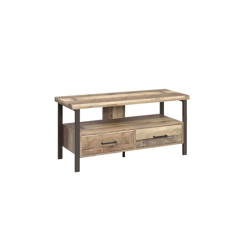 48 Inch Wooden TV Console with 2 Storage Drawers and Open Shelf, Brown - Benzara