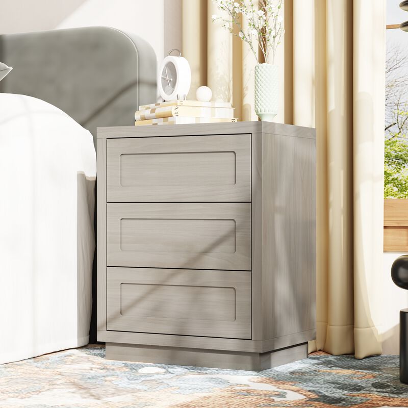 FUFU&GAGA Wood Grain 3-Drawer Nightstand, PB & MDF Construction (23.6" W x 29.9" H x 15.7" D), Bronw