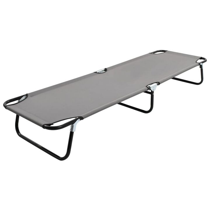 Zena Outdoor Lounger Sunbed, Gray Fabric, 75 Inch Foldable Steel Frame - Benzara