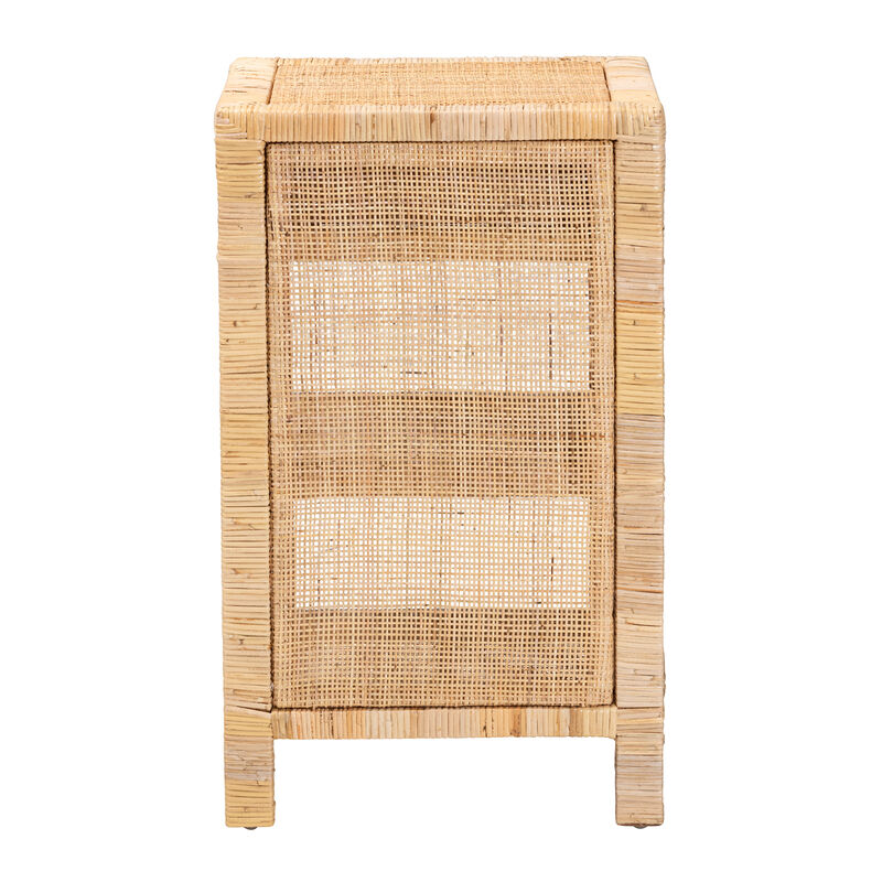 Baxton Studio Bella Natural Brown Mahogany Wood And Natural Rattan 1 Drawer Nightstand