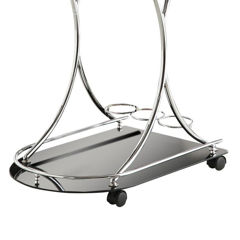 Dazzling Serving Cart With 2 Black Glass Shelves, Silver-Benzara