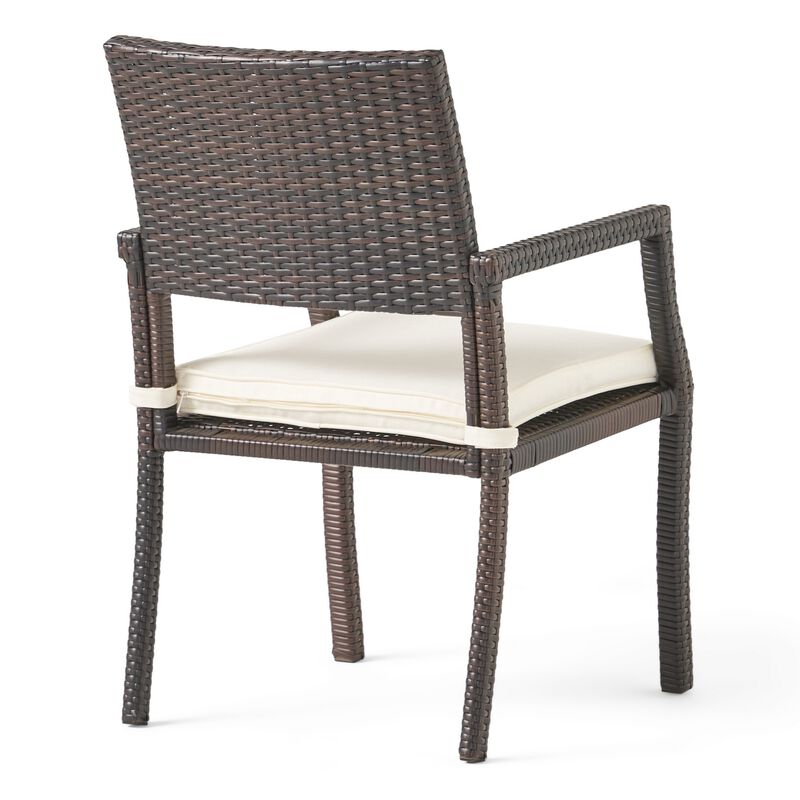 Roeh Outdoor Dining Chair Set of 2, Contemporary Wicker and Brown Fabric