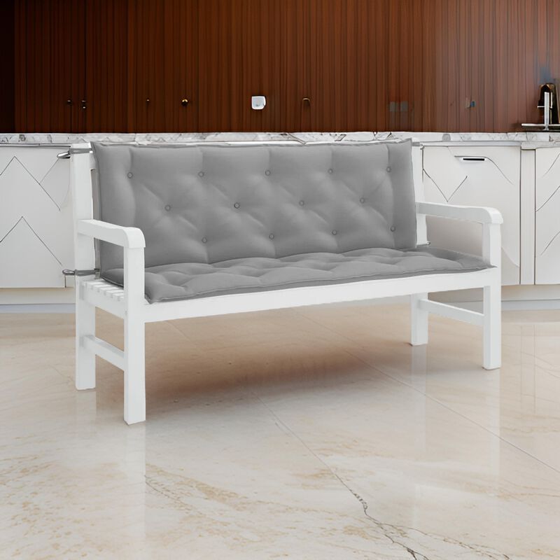 Claire Outdoor Cushion for Bench, 59 Inch Button Tufted Gray Fabric  - Benzara