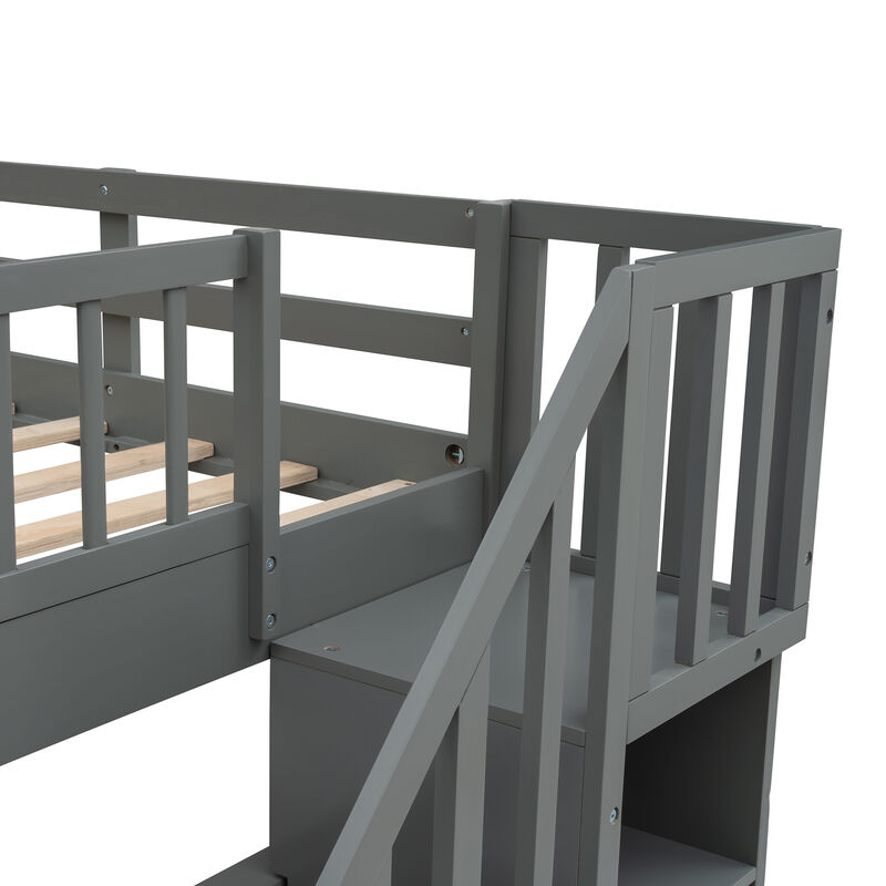 Merax Storage Bunk Bed Trundle Bed with Guard Rail