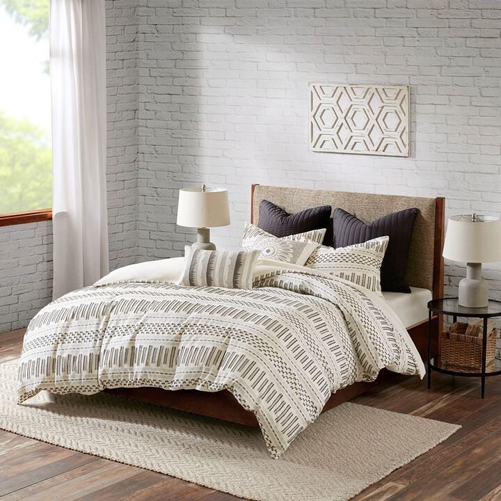Gracie Mills Donny Farmhouse Geometric Striped Cotton Jacquard Duvet Set