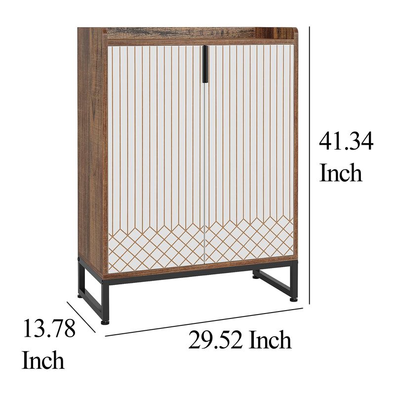 Shoe Cabinet Console, Gold Strip Doors, 5 Shelves, 41 Inch Brown White - Benzara