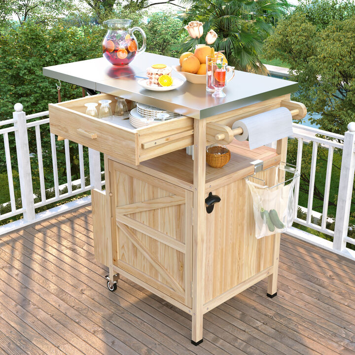 Merax Outdoor Grill Cart Kitchen Island with Stainless Steel Top