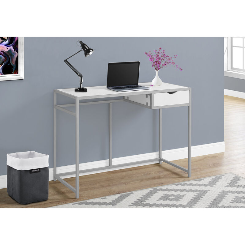 Monarch Specialties I 7222 Computer Desk, Home Office, Laptop, Storage Drawer, 42"L, Work, Metal, Laminate, White, Grey, Contemporary, Modern