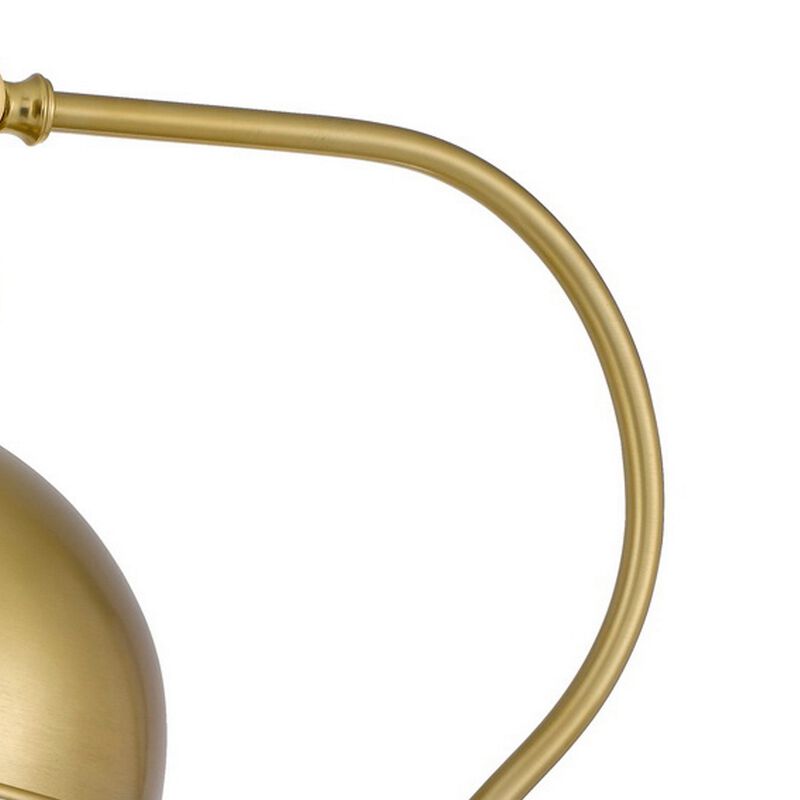 25 Inch Metal Curved Desk Lamp, Adjustable Dome Shade, Brass-Benzara