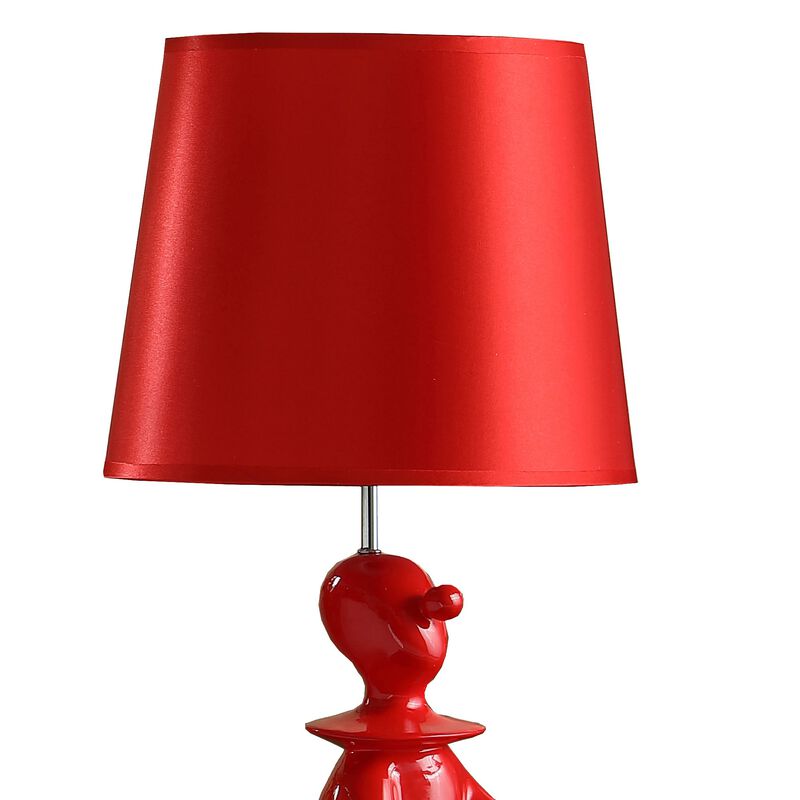Fabric Shade Table Lamp with Polyresin Sitting Clown Base, Red - Benzara