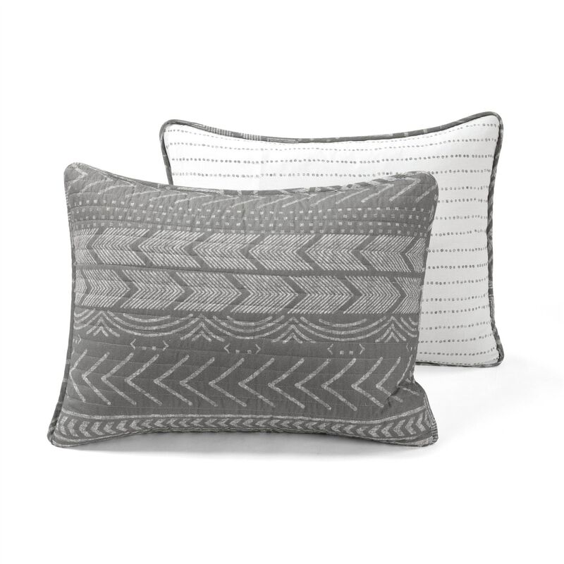 Hivvago King Size Scandinavian Dark Grey Chevron Stripe Reversible Cotton Quilt Set