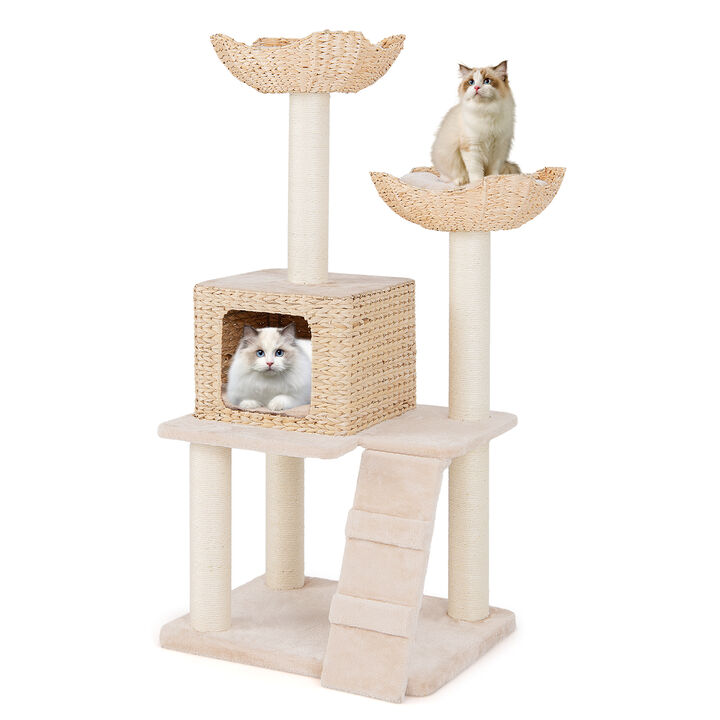 48" Cattail Cat Tower with Sisal Scratching Posts, Cozy Perch & Condo for Indoor Cats