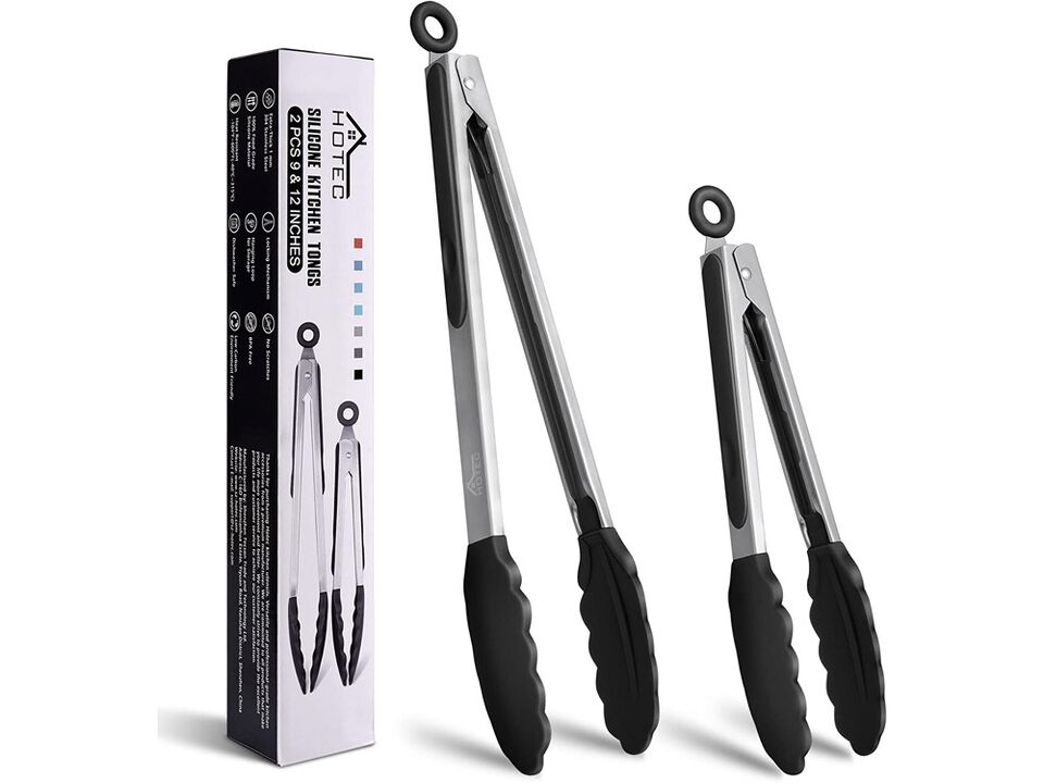 HOTEC Premium Stainless Steel Locking Kitchen Tongs with Silicon Tips, Set of 2-9