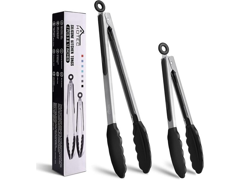 HOTEC Premium Stainless Steel Locking Kitchen Tongs with Silicon Tips, Set of 2-9