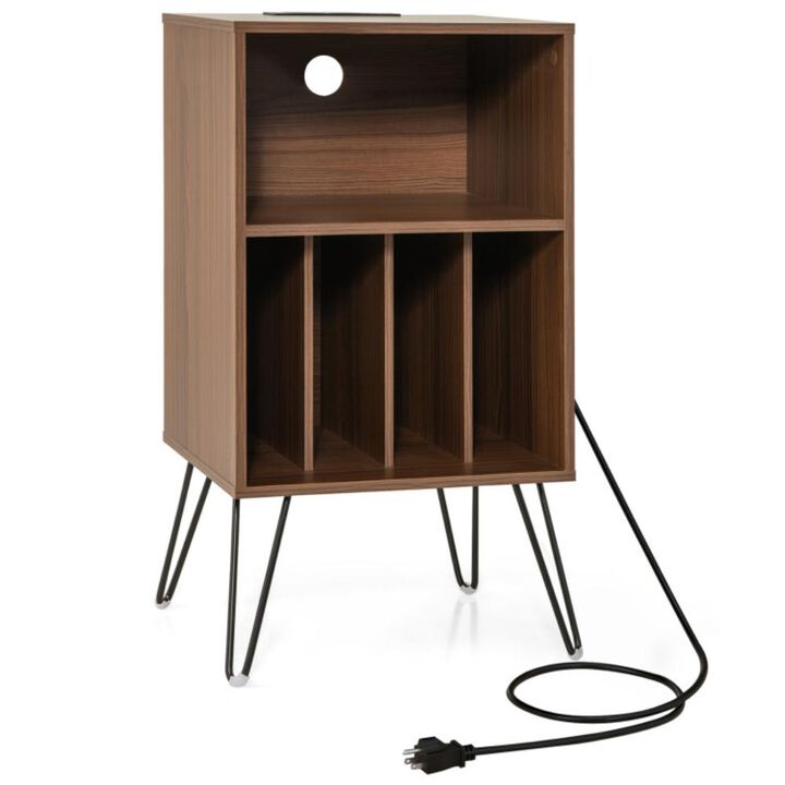 Hivvago Record Player Stand with Charging Station for Living Room Bedroom
