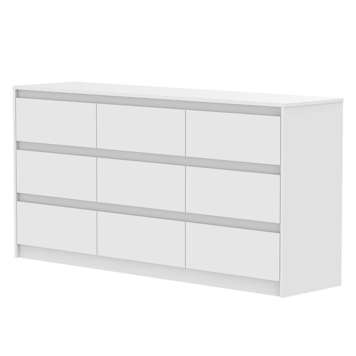 9-Drawer White Paint Finish Dresser Chest of Drawers 31.5 in. H x 63 in. W x 15.7 in. D