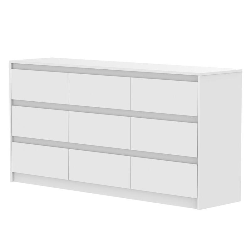 9-Drawer White Paint Finish Dresser Chest of Drawers 31.5 in. H x 63 in. W x 15.7 in. D