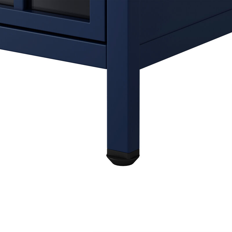 Solid Wood Nightstand with Storage Cabinet in Dark Blue