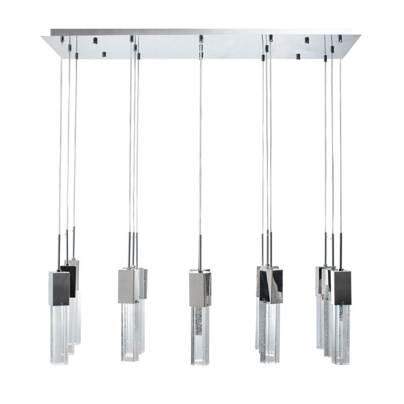 Sparkling Night Chandelier Chrome Metal and Acrylic 15 LED Light Dimmable