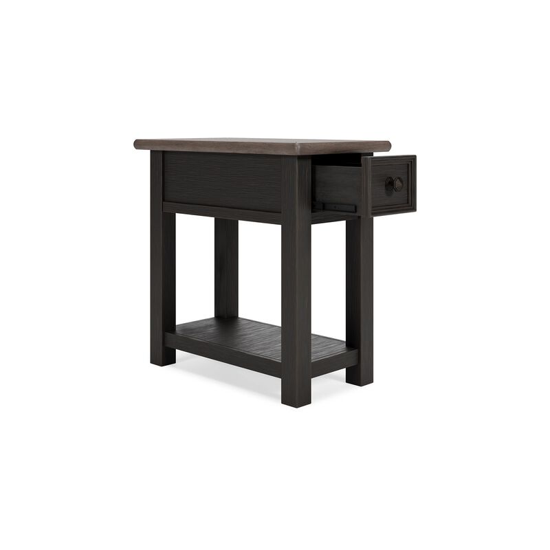 24 Inch Side End Table, Black Wood Base, Power Socket and USB Chargers-Benzara