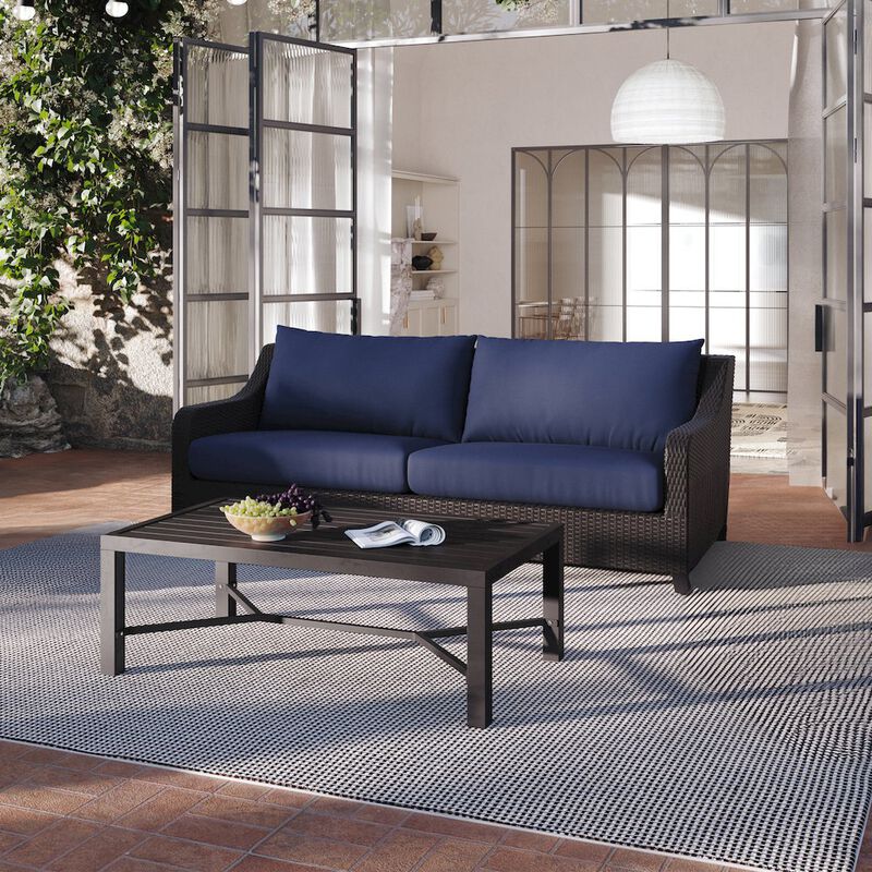 New Classic Furniture Skye 2 Pc Sofa And Slat Top Coffee Table Set-Blue
