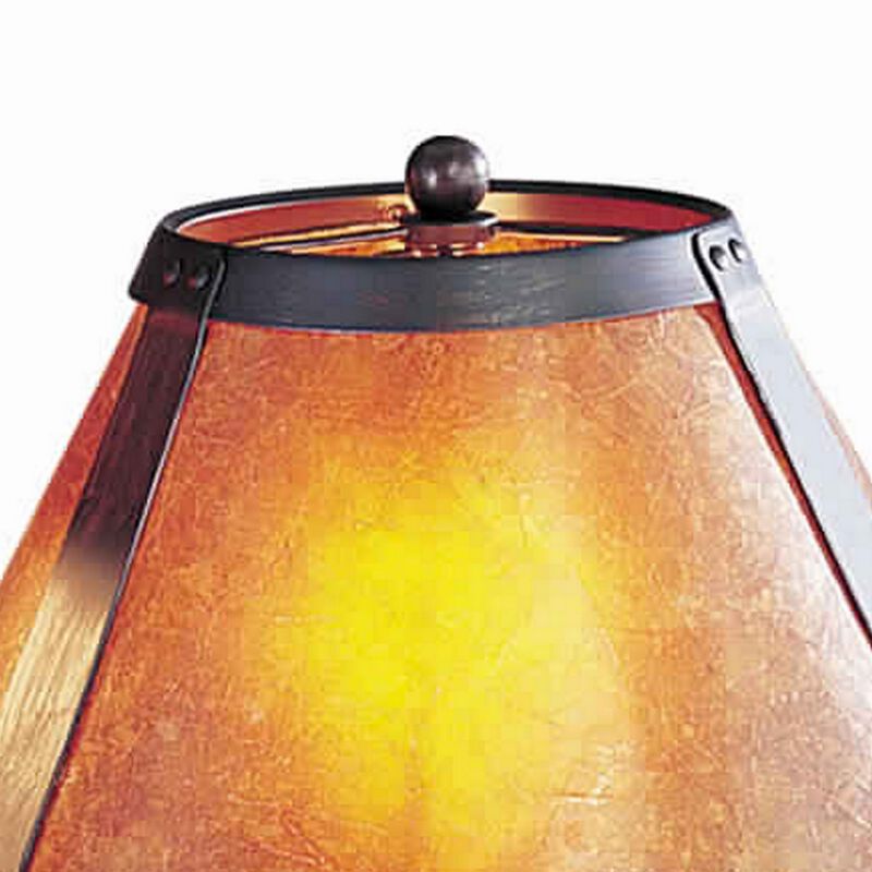 Metal Body Swing Arm Table Lamp with Conical Mica Shade, Bronze-Benzara