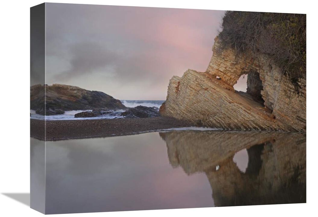 Cave reflected in pool at dusk, Spooners Cove, Montano de Oro State Park, California-Canvas Art-16x12