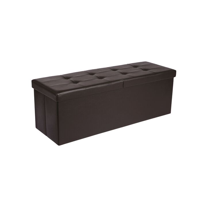 43" L Folding Storage Ottoman Bench with Flipping Lid - Faux Leather Storage Chest with Iron Frame Support
