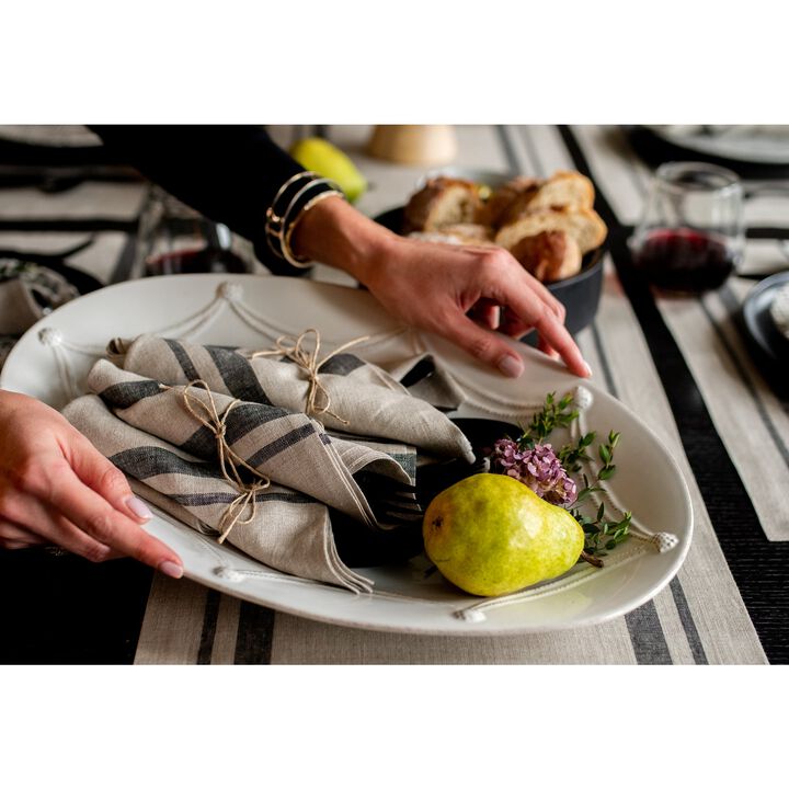 Solino Home 100% Pure Linen Cloth Napkins 20 x 20 Inch Set of 4 | French Stripe Dinner Napkins