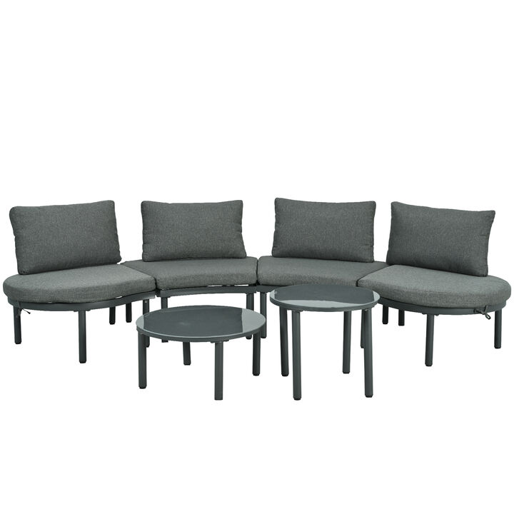Merax Half Moon Outdoor Sectional Sofa with 2 Coffee Tables