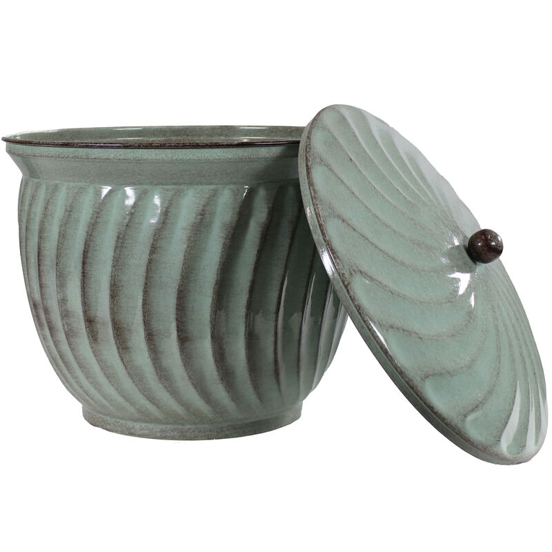 Sunnydaze Decorative Metal Garden Hose Holder - Sage Glaze