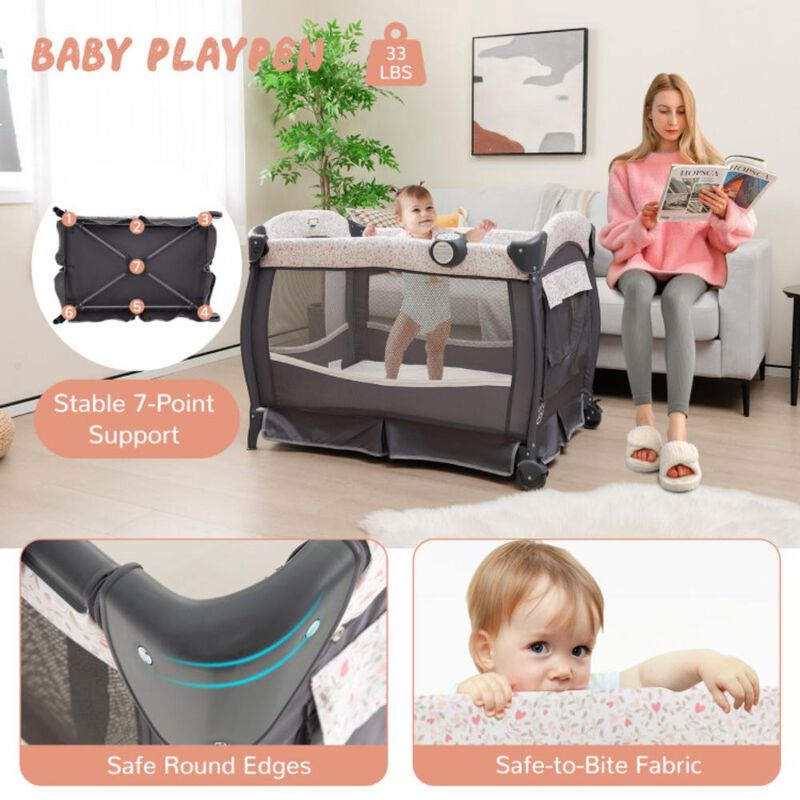 Hivvago 4 in 1 Portable Pack and Play Baby Nursery Center with Bassinet