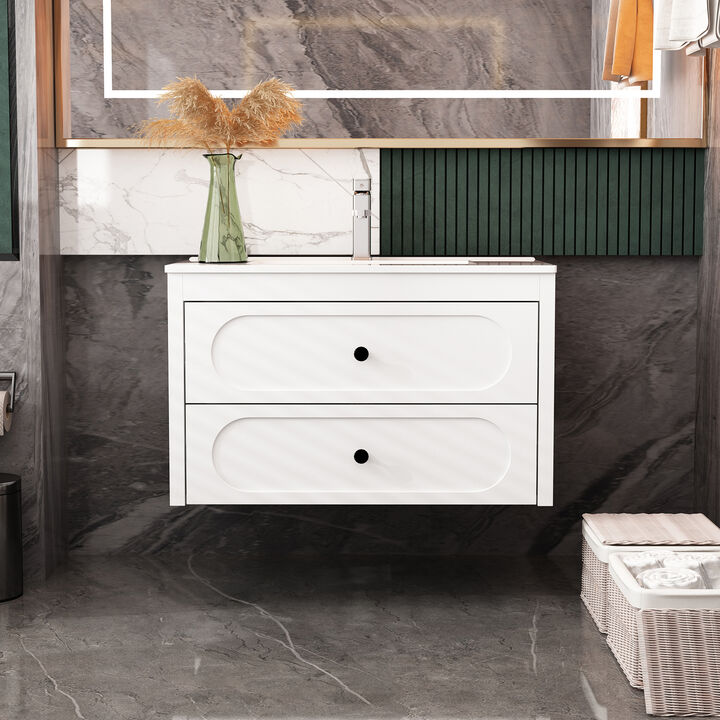 FUFU&GAGA Elegant White Bathroom Vanities with Dual Drawers and Sink,(29.9" W x 18.3" D x 18.7" H),White